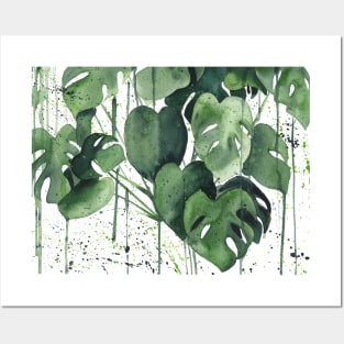 Abstract Monstera Leaves Painting 1 Posters and Art